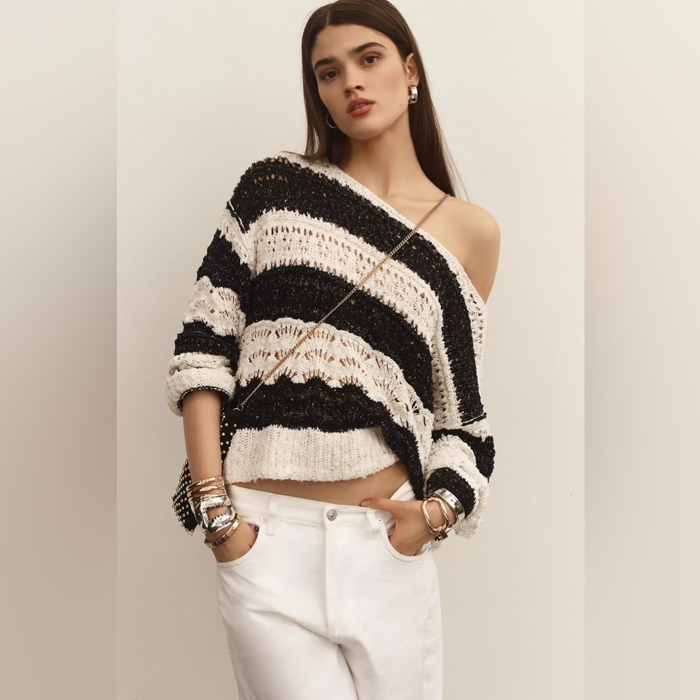 Pilcro Anthropologie The Palmer Open-Stitch Pullover Sweater Striped Size XXS